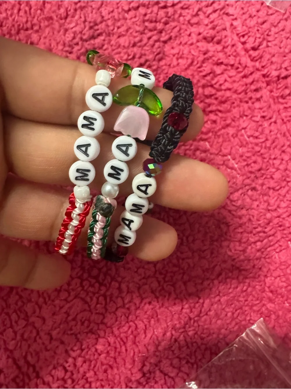Handmade 'MAMA' Beaded Bracelets - Pink, Green, Black
